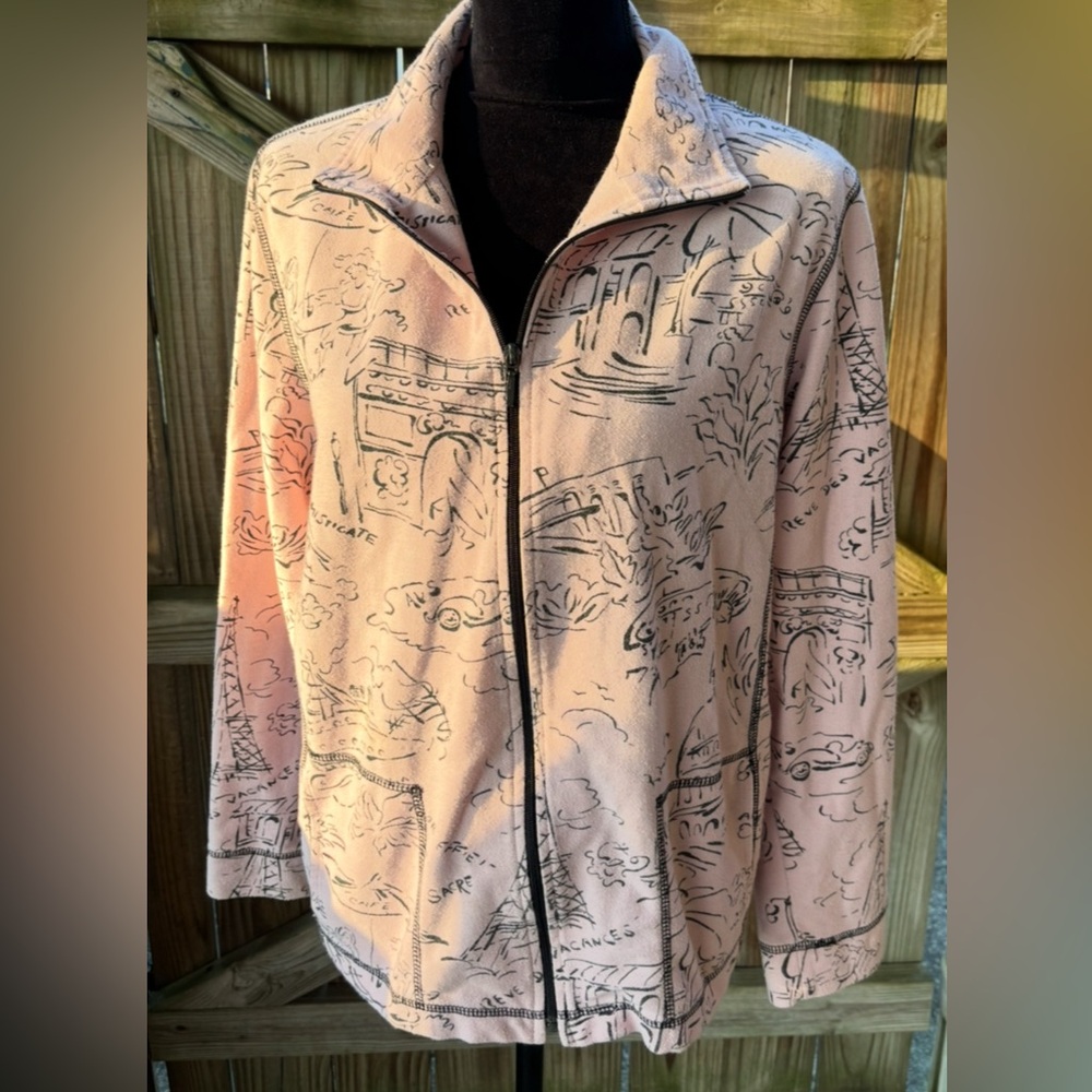 Rafael Sport Pink Long Sleeve Full Zip Paris Theme Cotton Jacket Size PXL